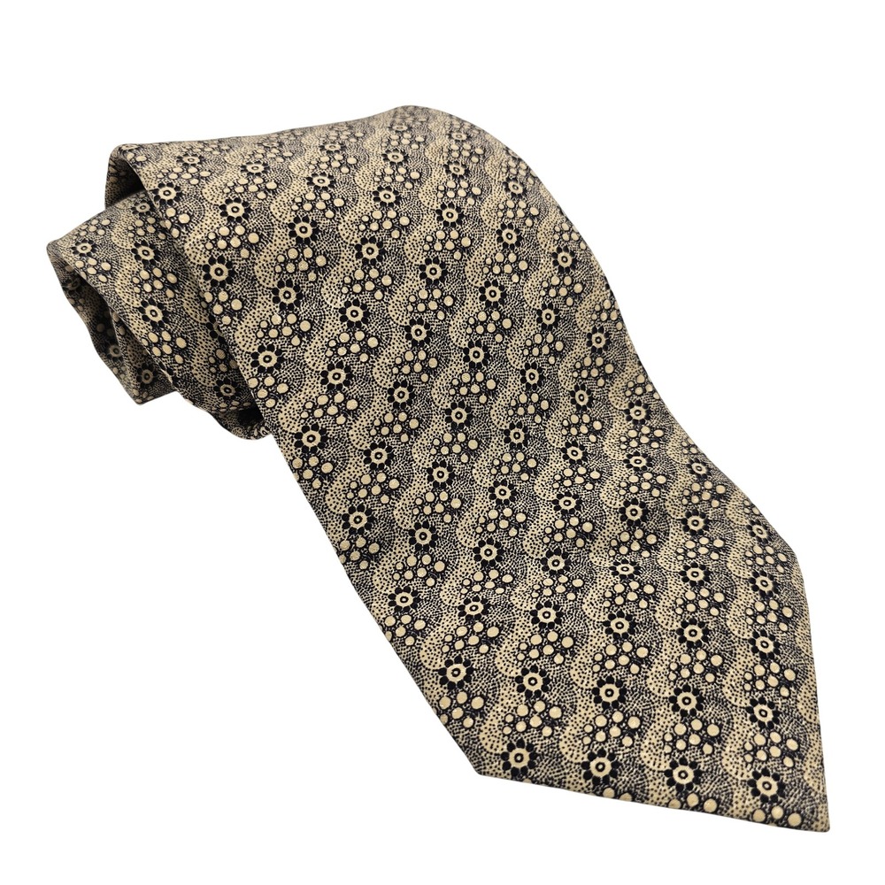 Brioni Silk Tie Cream Black Geometric Floral Hand Made‎ in Italy Luxury Designer